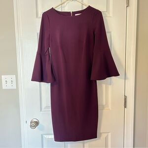 Calvin Klein Plum Bell Sleeve Sheath Dress